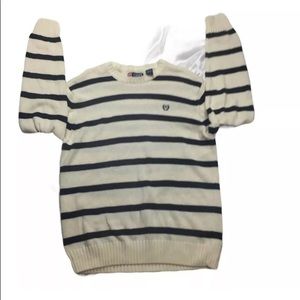 Chaps Mens Sweater Sz L White Blue Striped